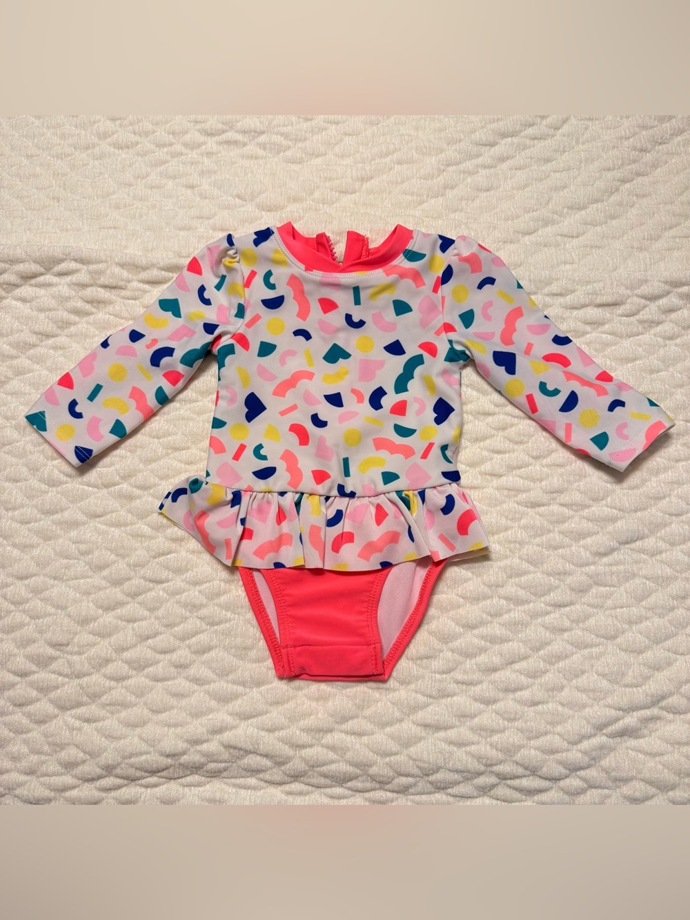 Cat & Jack Long Sleeve One Piece Swimsuit Sz 9 Months Ruffle Geometric Colorfu